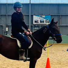 Rocket - ex race horse, riding in the arena