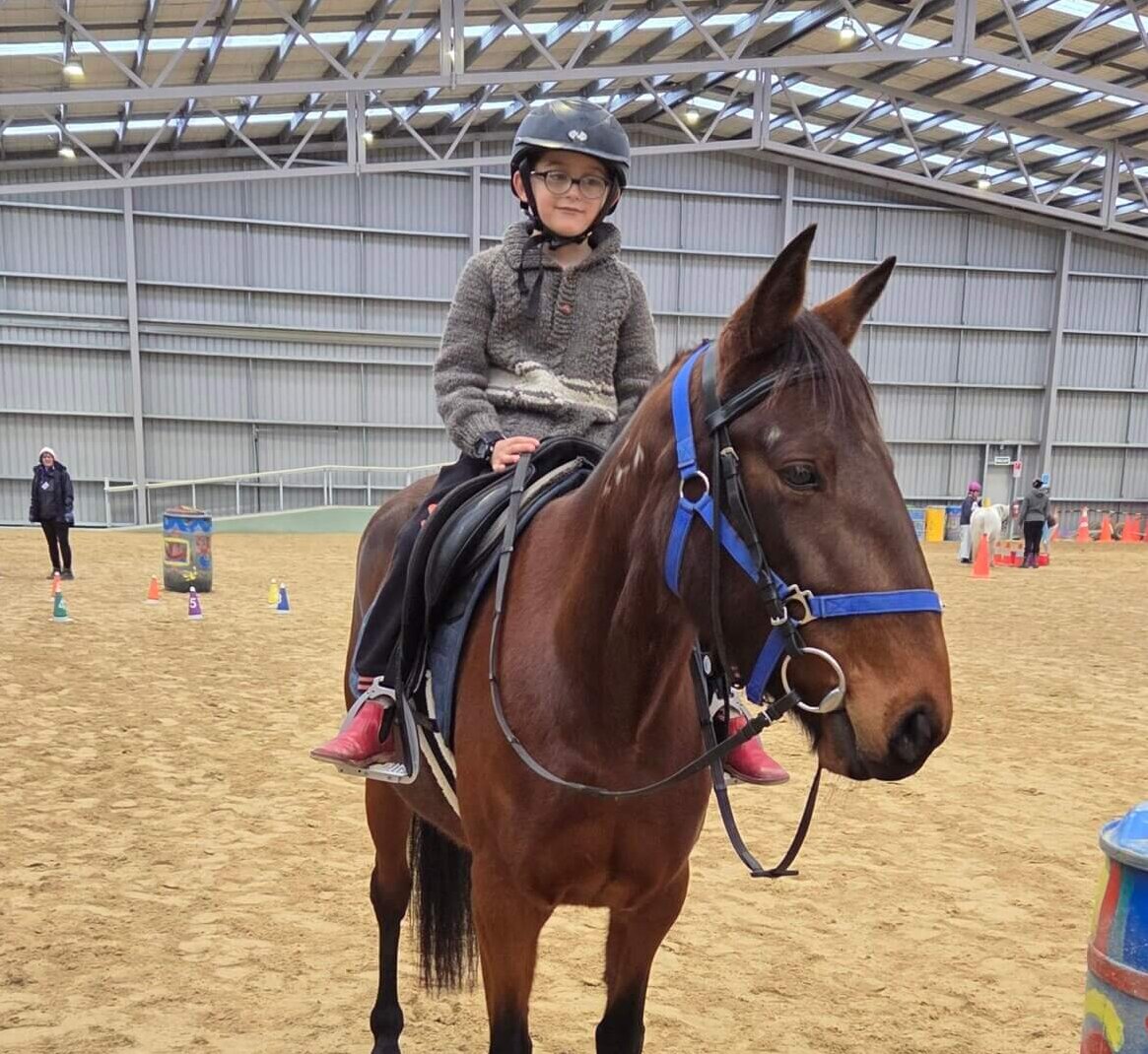 Rocket and rider, in the arena